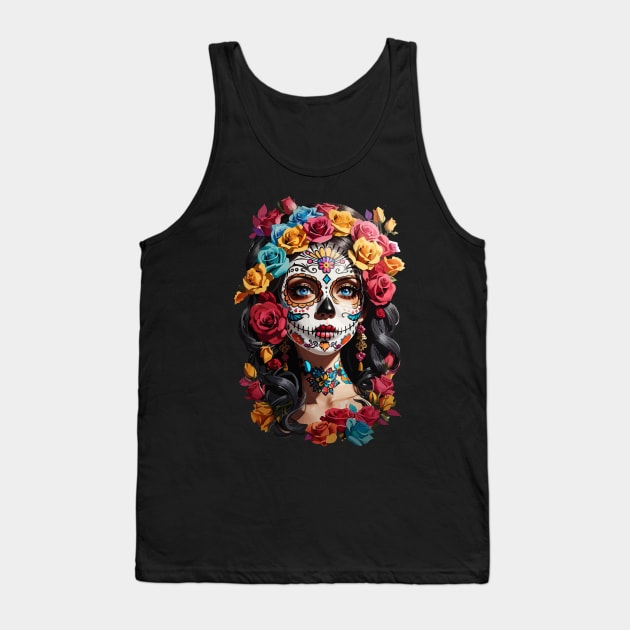 Sugar Skull girl, Dia de los Muertos Tank Top by CatCoconut-Art